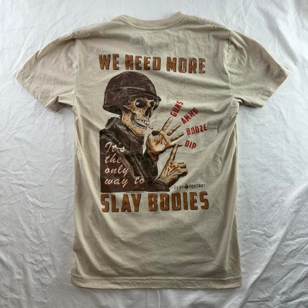Zero Foxtrot Cream Skeleton Men's Shirt Sz S Military Grunge